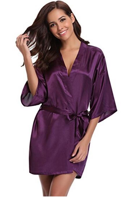 Vrouwen zijden satijnen korte nachtjapon effen kimono badjas badjas sexy badjas peignoir femme bruiloft bruid bruidsmeisjesjas