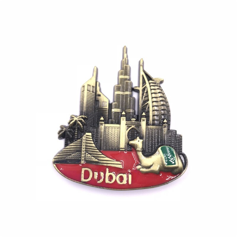 Dubai Metal Fridge Magnet Building UAE Alloy Burj Khalifa Travel Souvenir Magnetic Refrigerator Stickers Home Kitchen Decoration