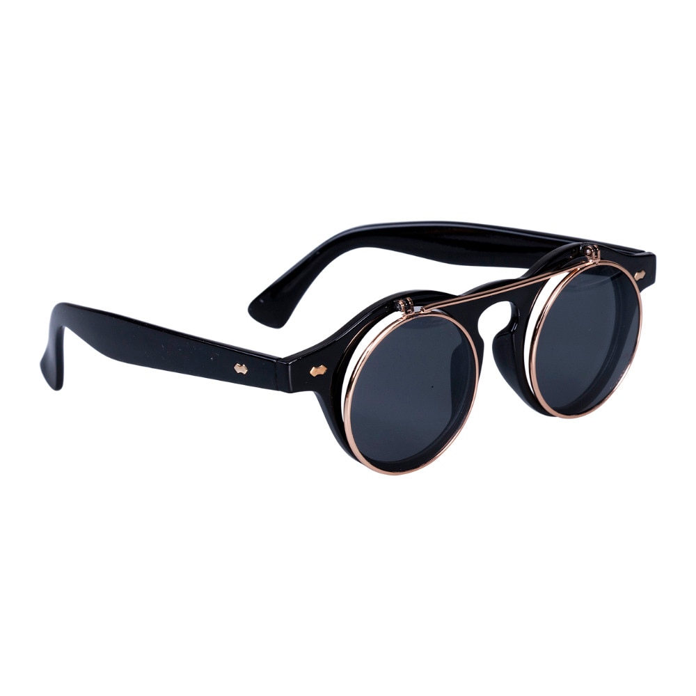 Nyeste steampunk goth briller mænd kvinder retro flip up runde solbriller vintage sort