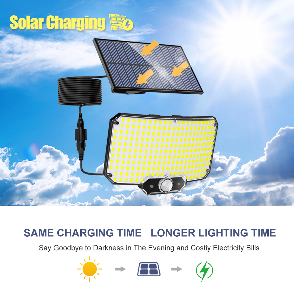 Zonne-verlichting 234 LED-beveiligingsverlichting op zonne-energie Buitentuin Bewegingssensor 3 modi Waterdicht Split Solar Flood Wandlampen Garage