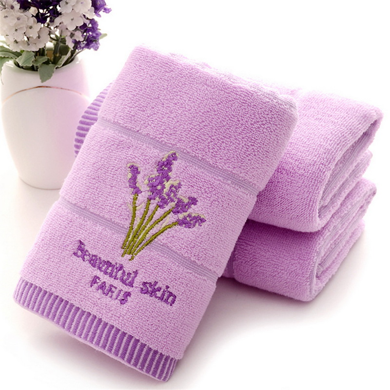 Urijk 1pc Embroidery Lavender Towel High Absorbent Towels Cotton Face Towels Bath Towel For Adults Washcloths