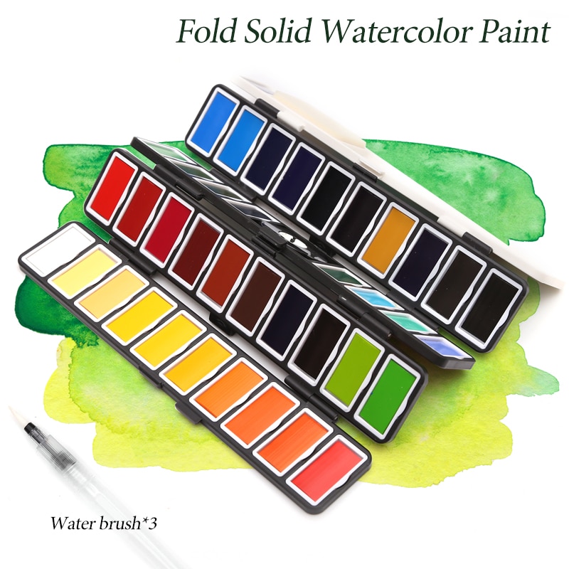 18/38/58 farver fold massiv akvarelmaling med vandbørste og æske akvarelpigment til maling af vandfarver