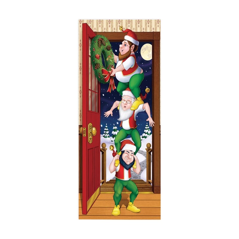 2 Stks/set Christmas Santa Krans Decoratieve Koelkast Deur Sticker Waterdicht 91AD