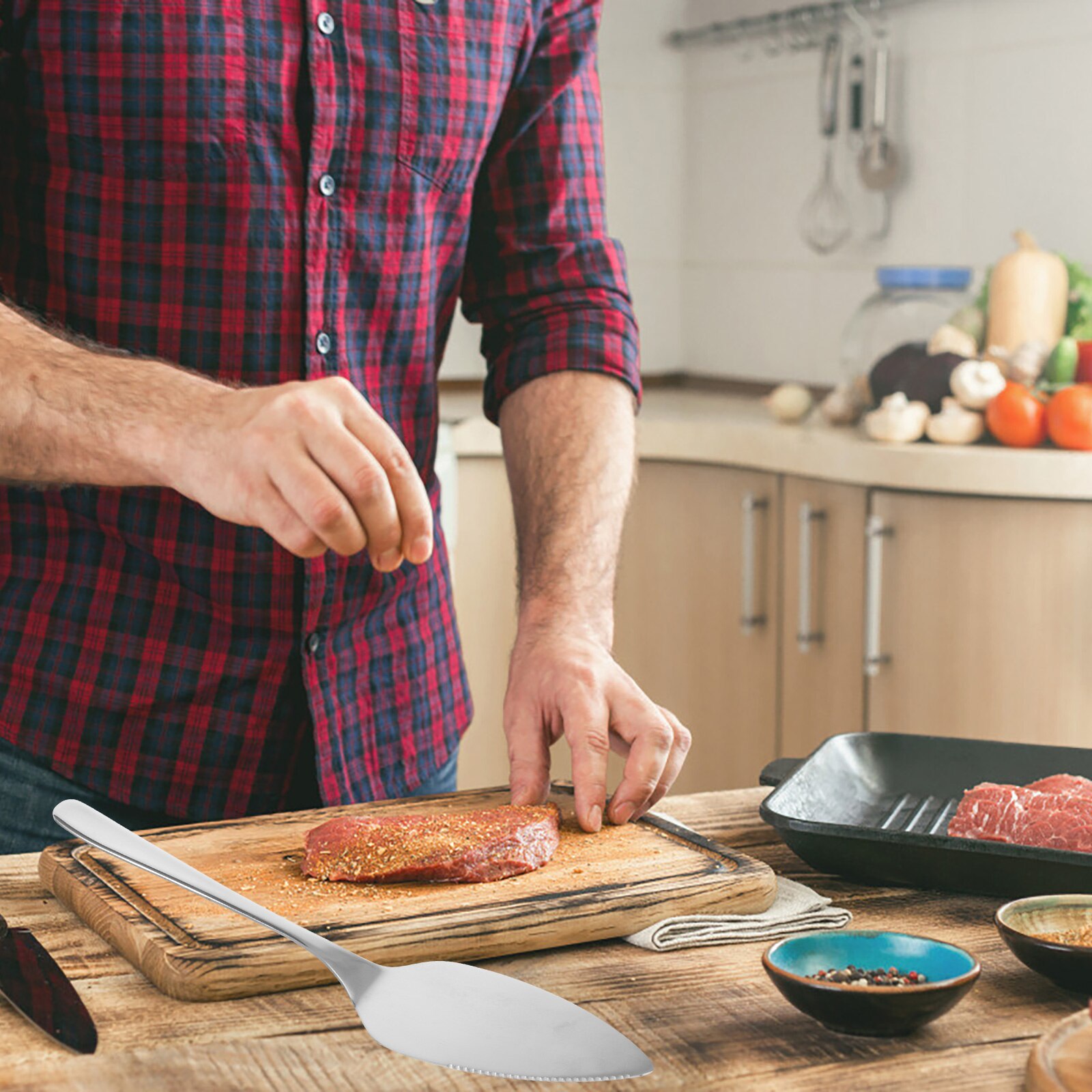 Cuchara de pescado a la parrilla de acero inoxidable para el hogar, duradera, para asar, 1 ud.