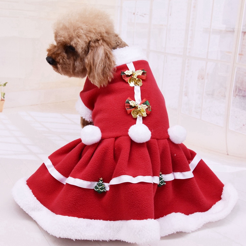 Kerst Hond Strik Kostuum Jurk Puppy Fleece Rok Kleding Herfst Winter Warme Kleding Huisdier Hond Rode Rok Fancy Dress