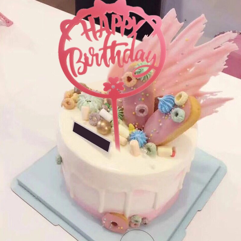 Akryl tillykke med fødselsdagskage topper farverige cupcake toppers flag kage udsmykning baby shower fest bryllup dekorationer forsyninger