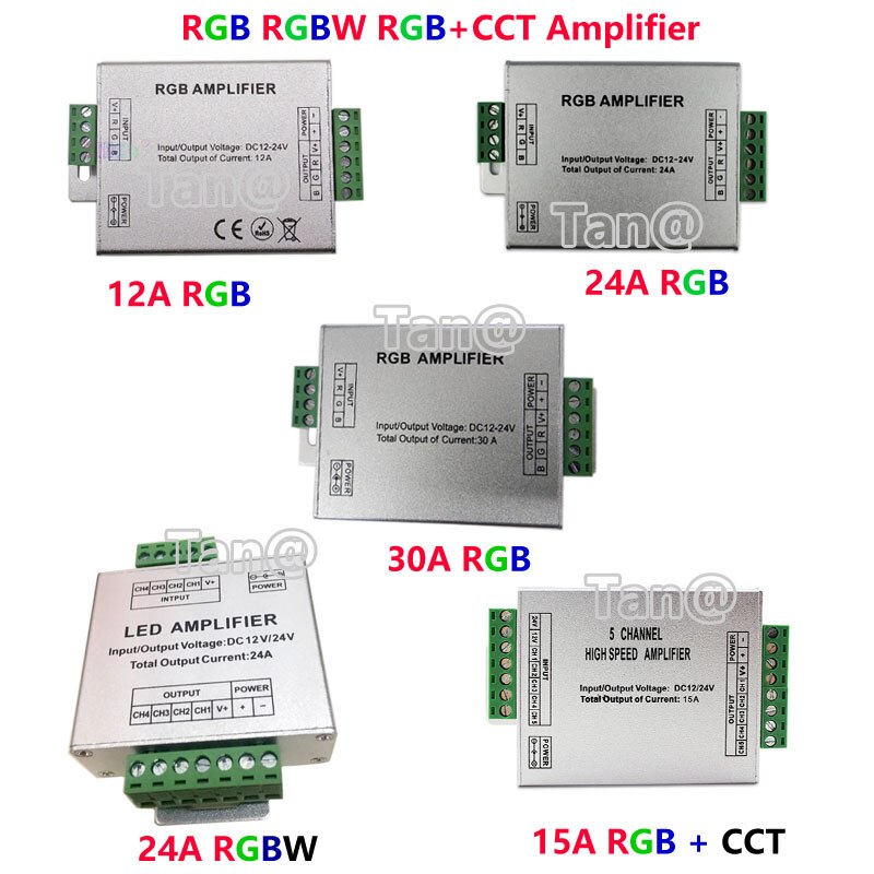 Aluminum 12A/15A/24A/30A Led Amplifier Power Signal Repeater Light Controller DC12V 24V For RGB/RGBW/RGB+CCT 5050 3528 Led Strip