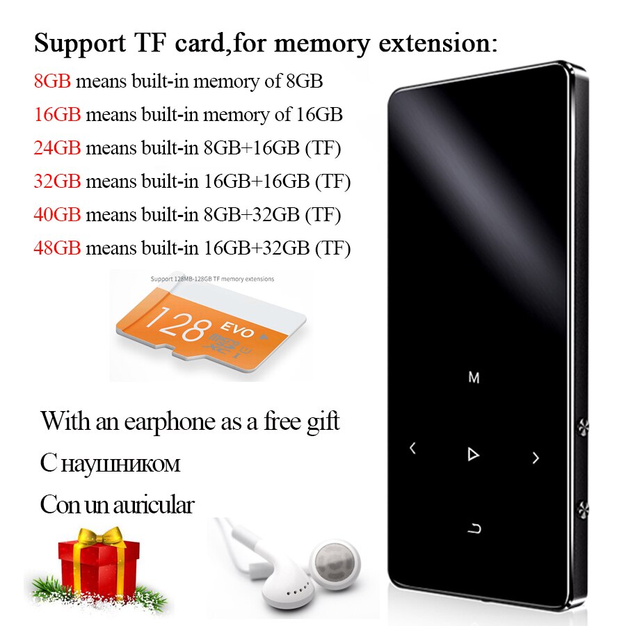 MP4 Player With Bluetooth Reproductor MP3 MP4 player Speaker Slim Hifi Screen Touch Keys Portable Metal Media Radio FM 16GB 32GB