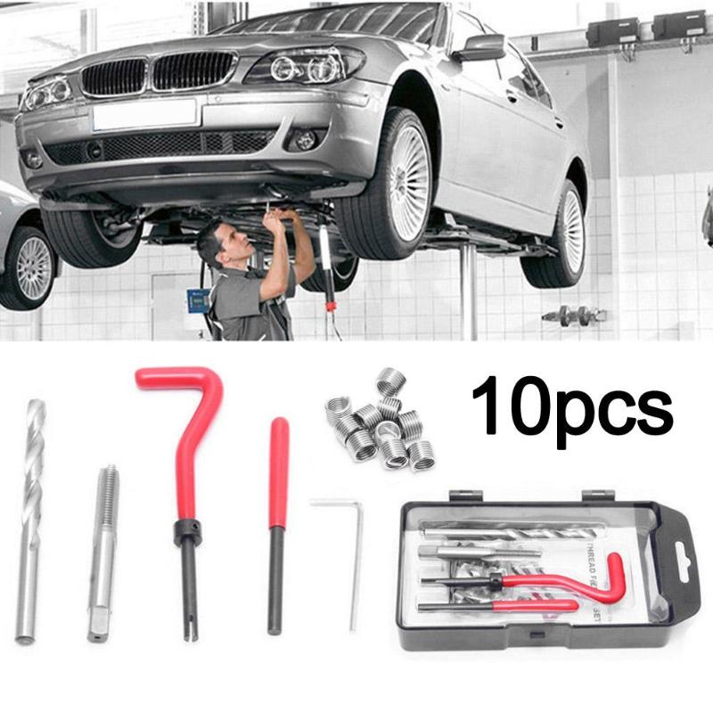 VODOOL 15pcs/set Helicoil Thread Repair Kit M10x1.0/1.25/1.5 w/10 Wire Thread Inserts for Vehicle Maintenance Tire Repair Tools