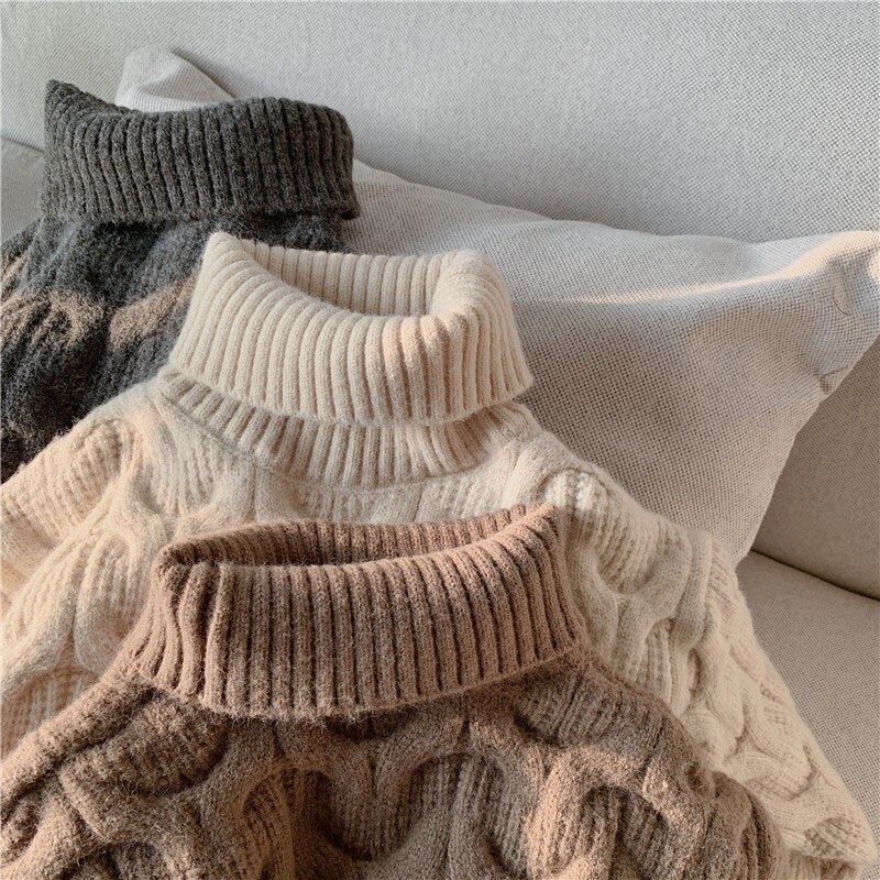 Menoea Winter Sweaters for Kids Boy Korean Style Clothes for Toddler Girl Turtleneck Solid Thick Warm Knitted Pullover