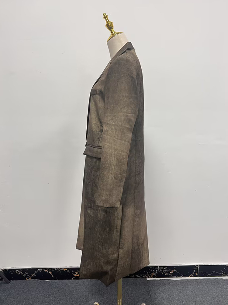 TWOTWINSTYLE Hit Kleur Casual Lange Loopgraven Voor Vrouwen Revers Lange Mouw Patchwork Zakken Losse Jassen Vrouwelijke Mode Kleding