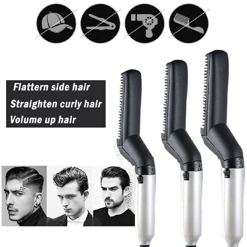 Hair Curling Iron Men's All In One Ceramic Hair Styling Iron Comb Beard Hair Straightener Curler Set Quick Hair Styler Tool