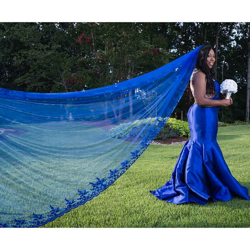 Voile de mariée coloré bleu Royal à paillettes scintillantes de 3 mètres, Long voile de mariée avec peigne, cathédrale,