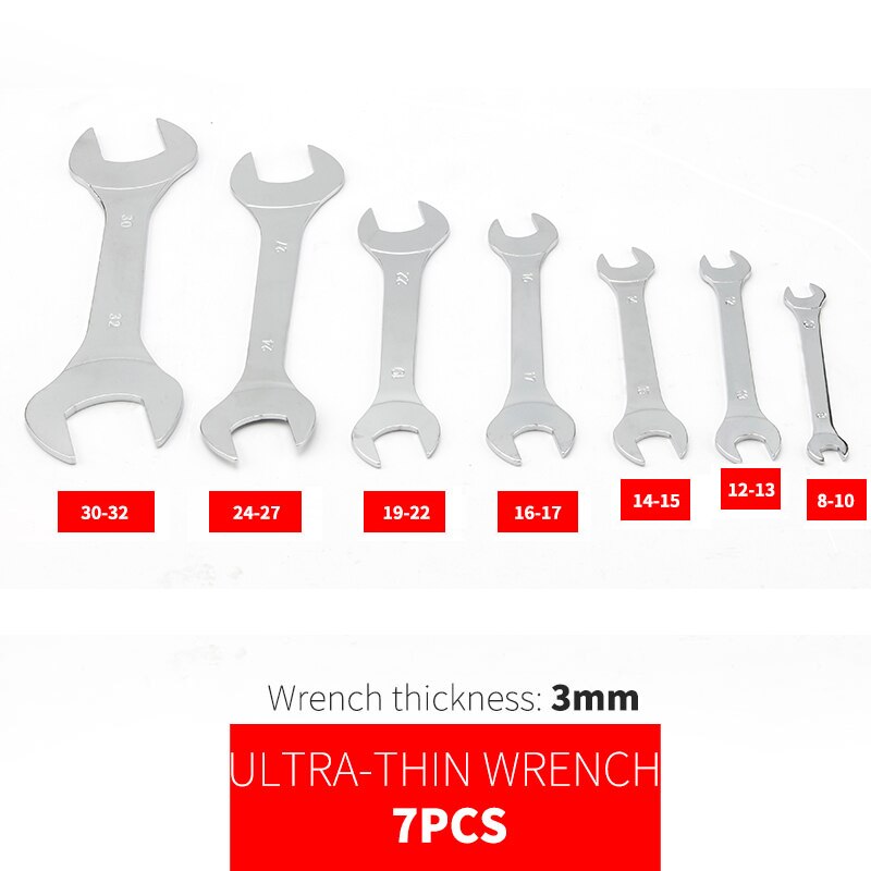 Thin Open End Wrench Set 3mm Ultra-thin Flat Wrench Tool Multi-Function Super-thin for Plumbing Tubing Gas Nozzle Fork Spanner: black