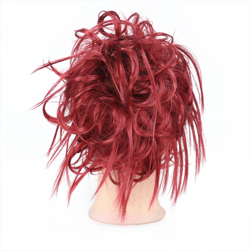 Xinran syntetisk hårstykke rodet knold pjusket hårstykke elastikbånd chignon hår krøllet scrunchie updo cover til kvinder 17 farver: Burg