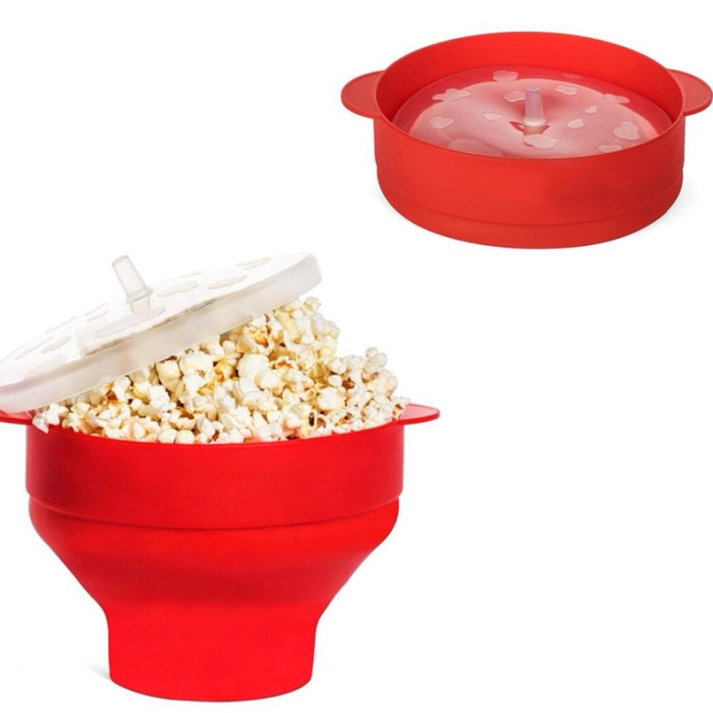 Popcorn mikroovn silikone foldbar rødt køkken let værktøj gør-det-selv popcorn bøtteskål med låg