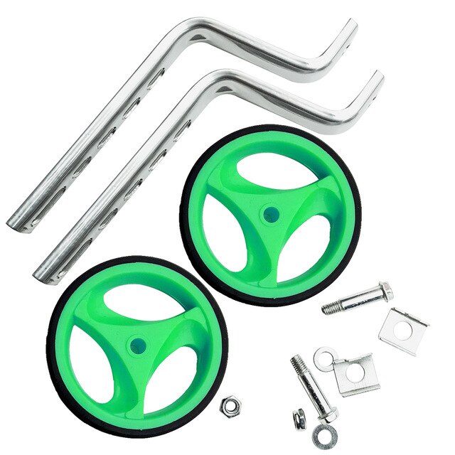 Ruedas auxiliares de bicicleta de equilibrio para niños, suministros de ciclismo universales, 12-20, 1 par: Verde