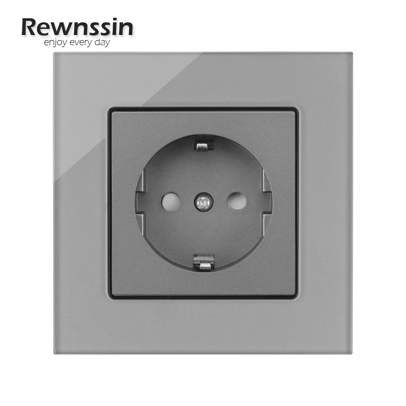 Wall Socket EU Standard Power Plug Singel/Double/Trible/Quadruple Socket AC110V-250V Living Room Silver Crystal Glass Panel