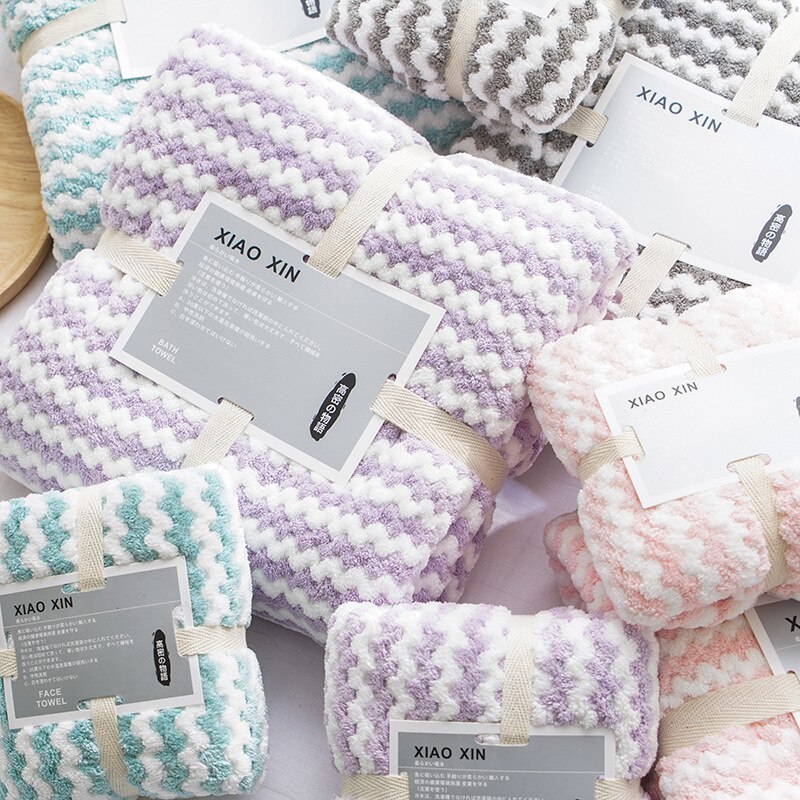 1 sæt stribe ansigt håndklæde absorberende hår håndklæde mikrofiber håndklæder svømning koral fleece mikrofiber håndklæde badeværelse forsyninger