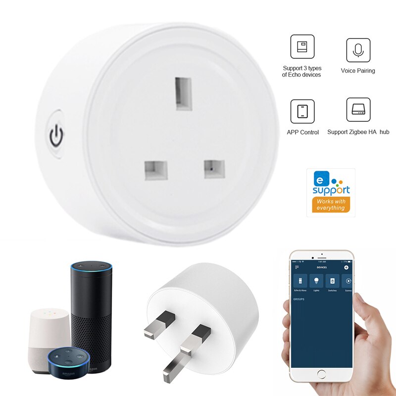 EWelink-enchufe inteligente ZigBee, enchufe de Reino Unido/EE. UU., Mini interruptor para Alexa y Samsung, compatible con dispositivos Echo, enchufe de Control de voz