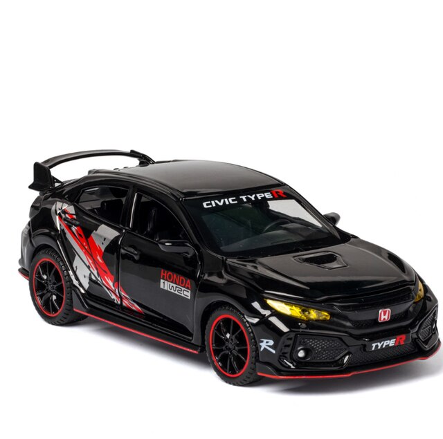 Toy 1:32 HONDA CIVIC TYPE-R Diecasts &amp; Vehicles Metal Car Model Sound Light Toys For Children Christmas Collection: Black 2 No Box