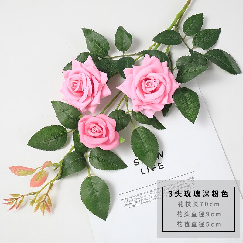 Rose kunstige blomster ikke-vævede stof stof blomst gren bryllup pink dekoration hjem elsker valentine: Smtmq 070