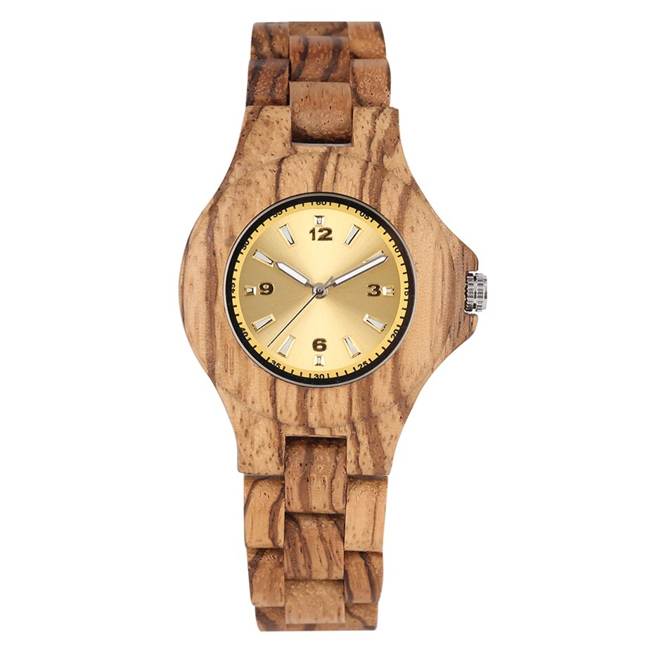 Women's Yellow Dial Analog Watch Retro Wood Watch Wooden Bracelet Ladies Quartz Hour for Girlfriend saat erkek Hours clock: only watch