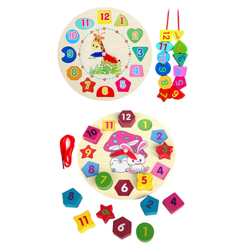 Holz Uhr Pädagogisches Lernen Sortierung Uhr Puzzle Spielen Spielzeug für Kleinkind Baby P31B