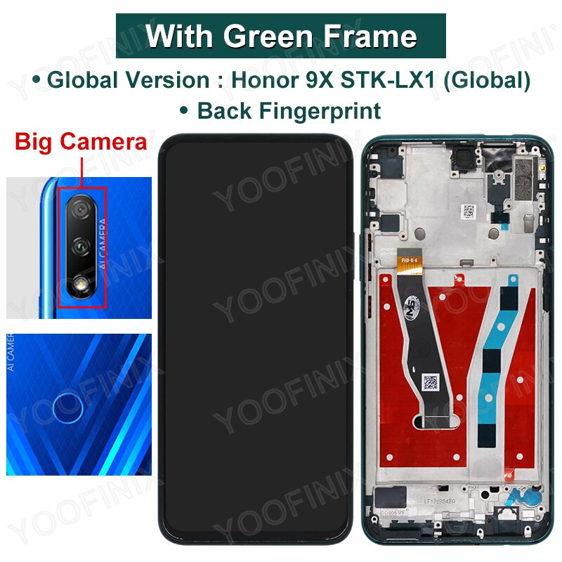 6.59 "pour Huawei Honor 9X LCD STK-LX1 Affichage Écran Tactile Numériseur Pour Huawei HLK-AL10 TL10 Pièces De Rechange: GLO Big Green Frame