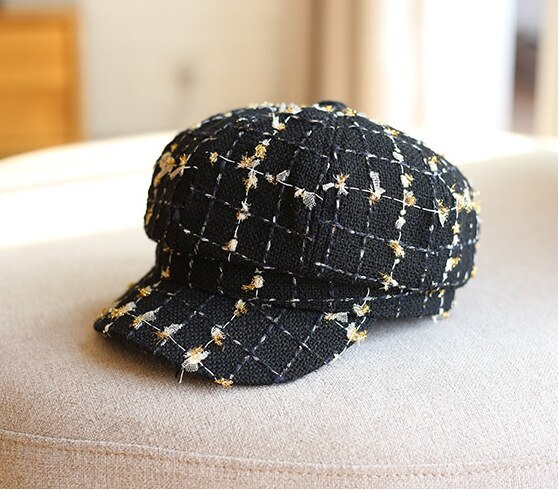Geebro kvindelige efterår vinter british hat retro wildwomen ottekantet newsboy hætte damer afslappet baret vintage kunstner maler hat: Sort