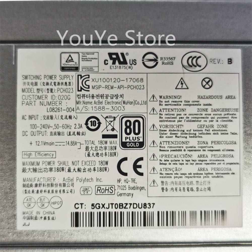 Originele Voor Hp Prodesk 400 G5 280 G4 600 800 G3 Desktop 180 Watt Voeding L08261-004 PCH023 100% getest Snelle