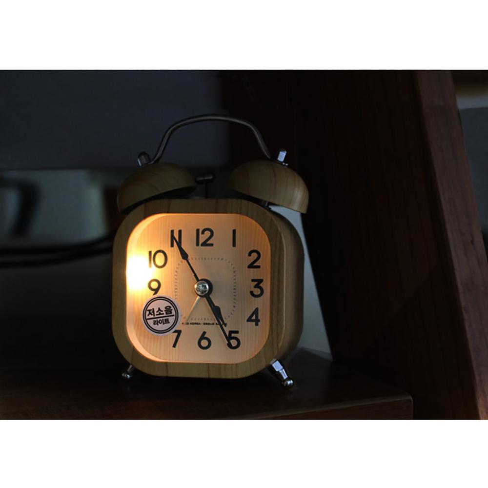 Neo korea-eaque mjk lichtgevende mute retro dubbele houten wekker mini schattige moderne wekker voor in de slaapkamer