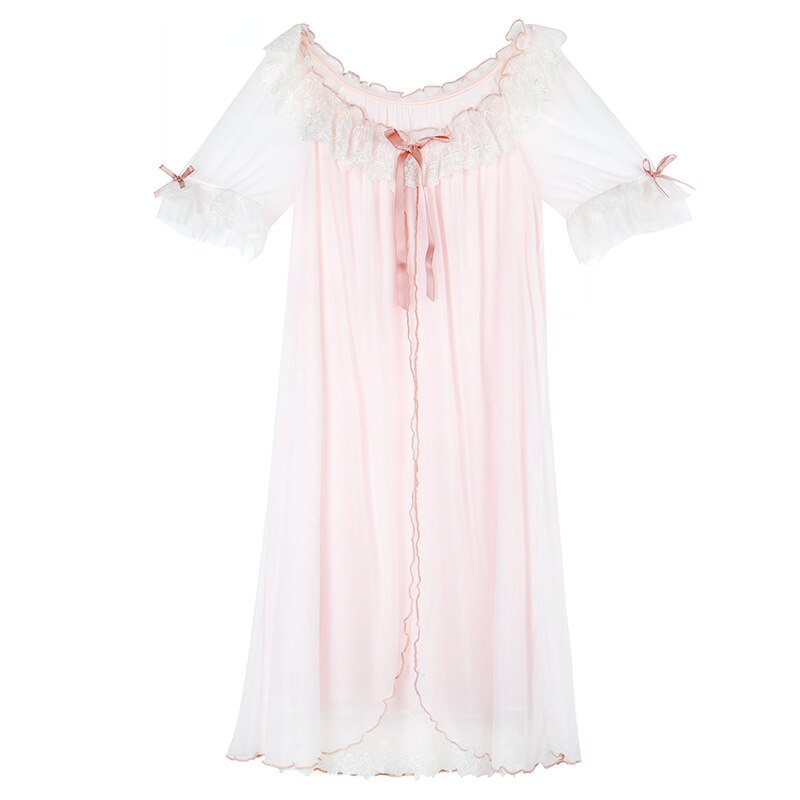 Women Romantic Nightgowns Vintage White Pink Lace Peignoir Mesh Nighty Victorian Night Dress Retro Princess Sleepwear Nightwear