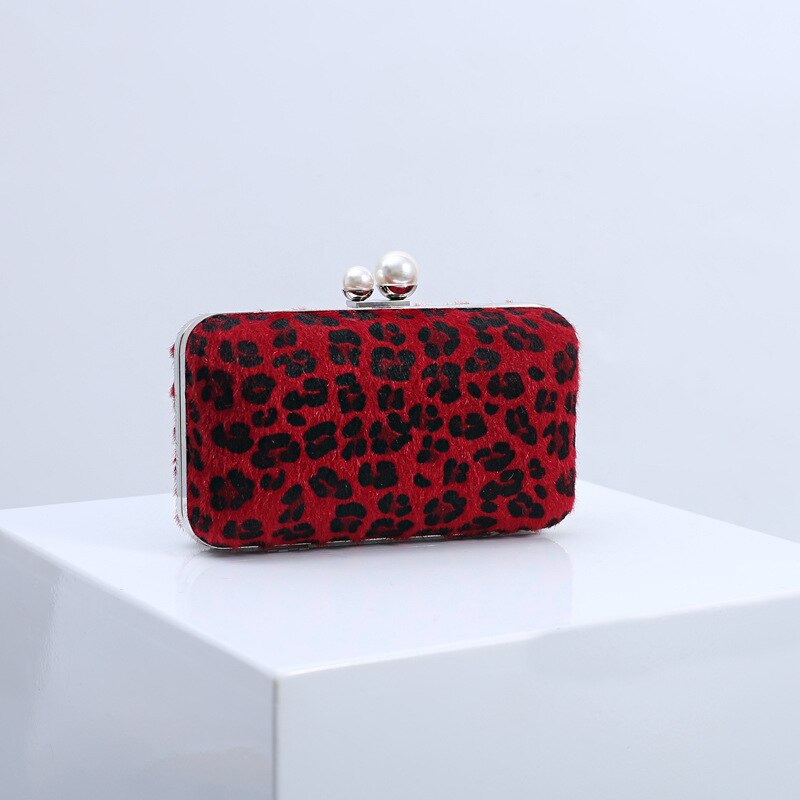 leopard perle spenne eske damehåndvesker kveldsveske skulderveske crossbody mini bag jenters uformelle kjedeveske: Rød