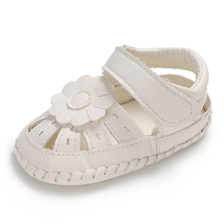 Sandalias de verano para niñas, suela de goma antideslizante con flores bonitas, zapatos de princesa para bebés de 0 a 2 años: Blanco / 7-12 meses