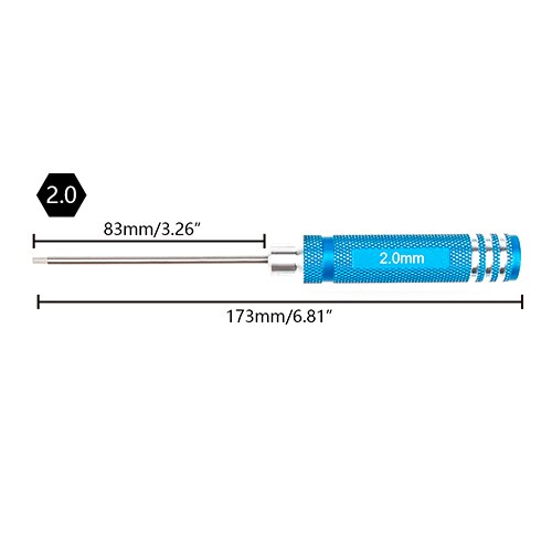 1Pcs Aluminium Allen Hex Schroevendraaiers Sleutel Driver Tool Set 1.5/2/2.5/3Mm Handvat Voor Rc Hobby Model Auto: 2.0mm