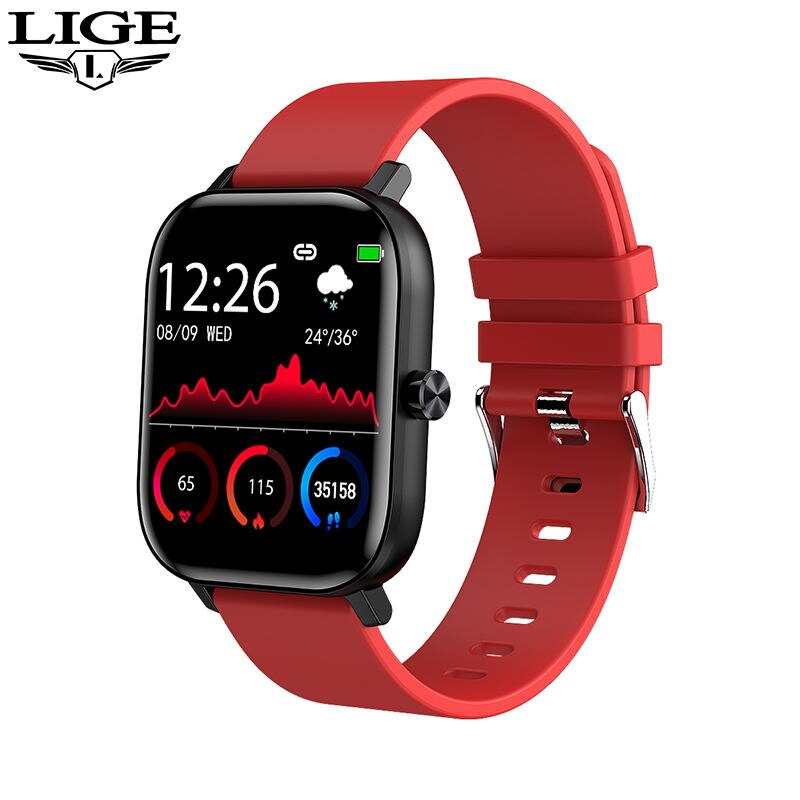 LIGE Men Smart Watch Wristband Men Women Sport Clock Heart Rate Monitor Sleep Monitor Bluetooth Call Smartwatch for phone: Red