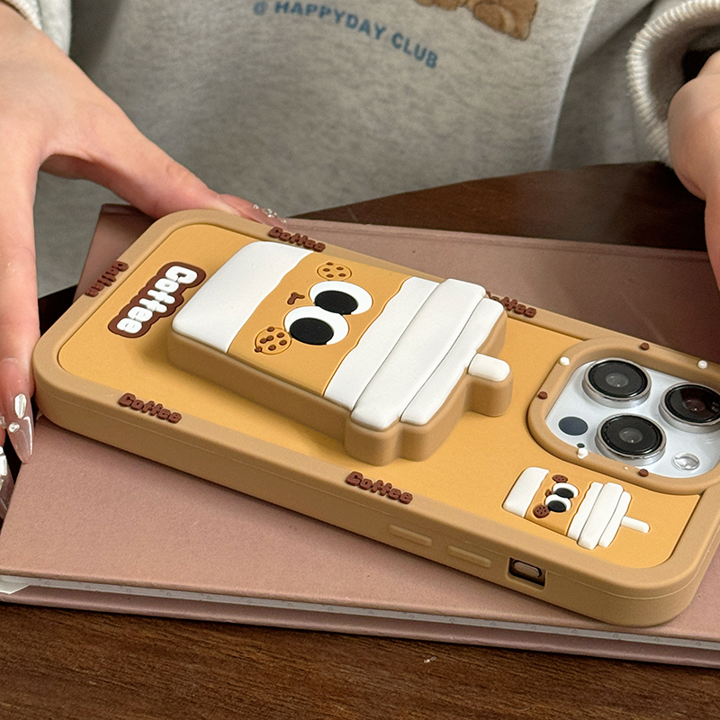 Support de tasse à café pliable en silicone souple pour iPhone, coque arrière 3D, support drôle, support pour iPhone 16 Pro Max, 15, 14, 13, 12, 11