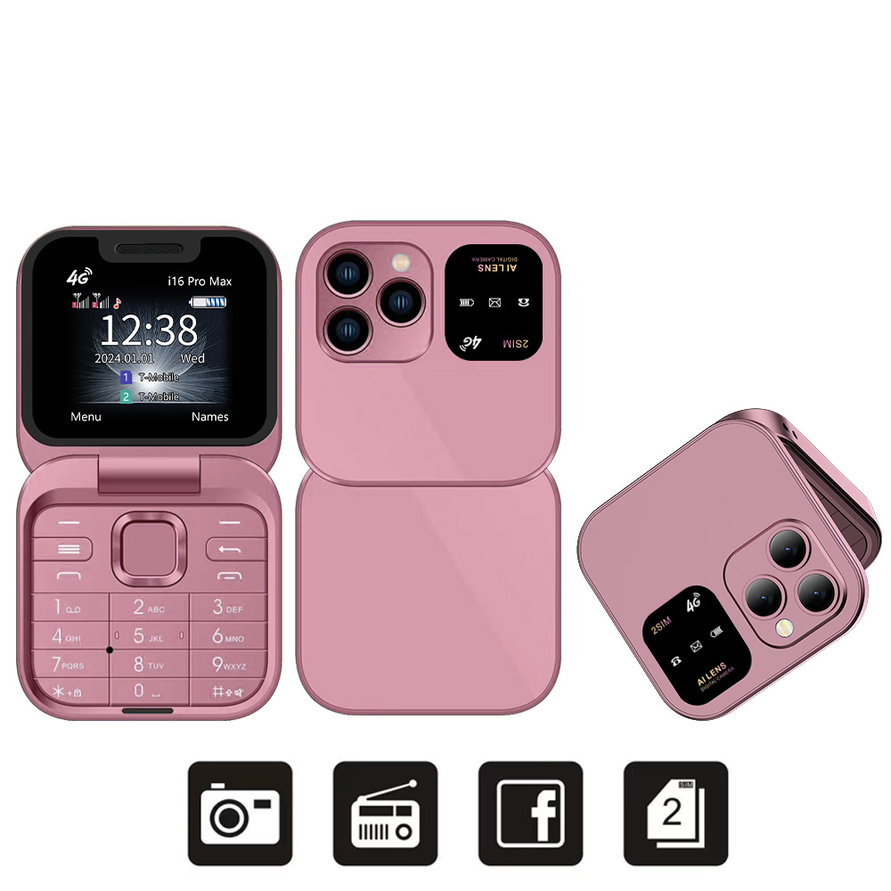 2025 SERVO i16 Pro Max 4G Mini teléfono móvil plegable velocidad Dial lista negra linterna grabación de llamadas 2 SIM plegable caja pequeña teléfonos: Negro