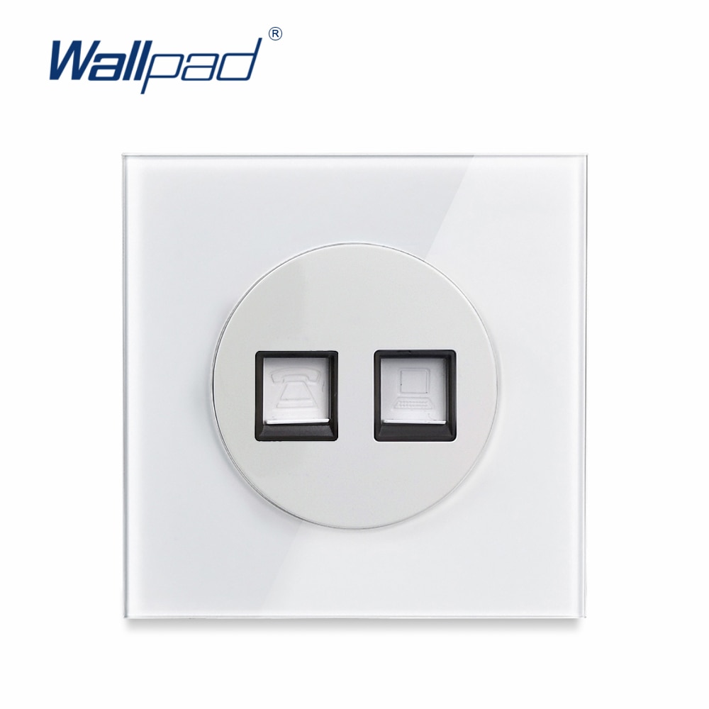 L6 White Glass Telephone RJ11 Data CAT6 Jack Wall Socket Tempered Glass Wiring Accessories Outlet