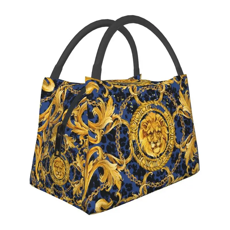 Queen Of Absolutely Everything Gold Baroque Insulated Lunch Bags for School Office Leakproof Cooler Thermal Bento Box Women: Yellow