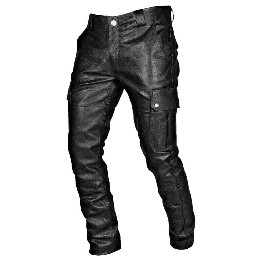 Man Retro Leather Motorcycle Street Pants Men's Autumn Winter Punk Retro Goth Slim Casual Long Pants Trousers Pantalon Homme: 4XL