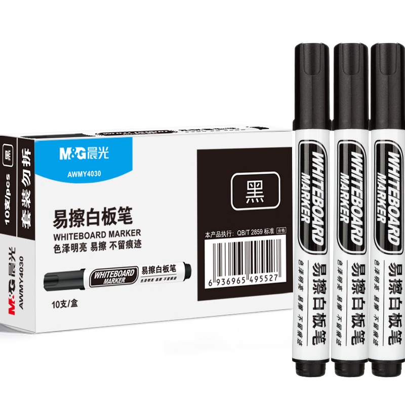 M&G 10 stuks uitwisbare whiteboard-markers grote capaciteit onderwijsconferentiemarkers slijtvaste punt zwart voor kantoor: Default Title