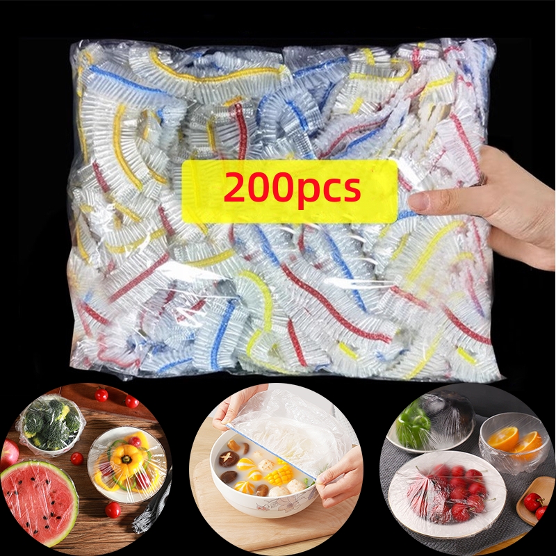 200/100/50/20pcs Saran Wrap Colorful Disposable Food Cover Food Grade Fresh-keeping Plastic Bag Kitchen Refrigerator Accessories