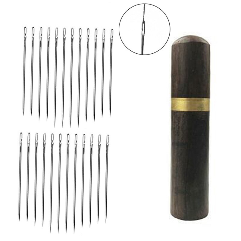 12/24Pcs Blind Needle Elderly Needle-side Hole Hand Household Sewing Needless Threading Apparel Sewing With Wooden Needle Case: 24pcs silver set 2