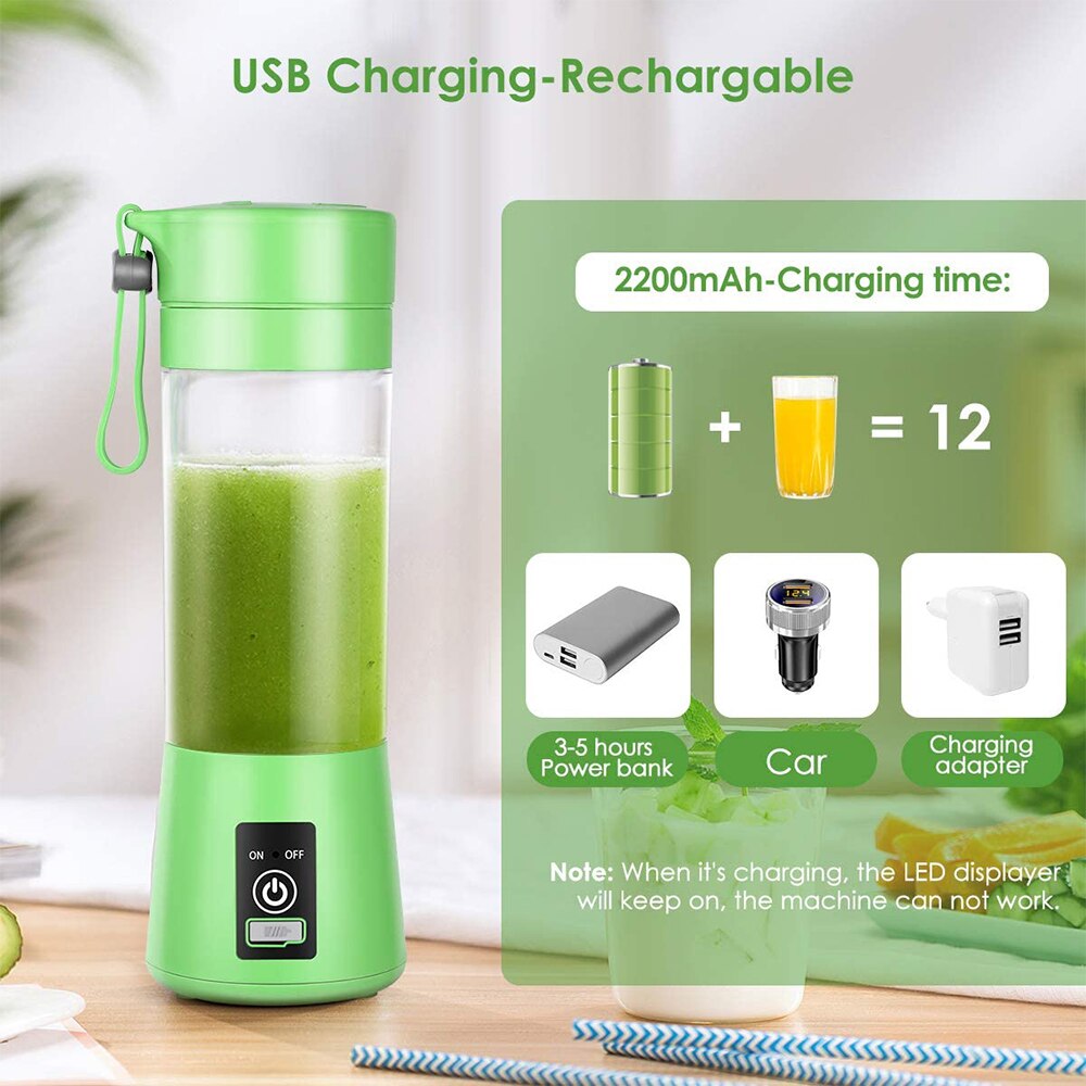 380Ml 6 Blades Draagbare Blender Elektrische Fruitpers Huishoudelijke Oranje Citruspers Voor Kind Thuis Keuken Mixer Smoothie Maken