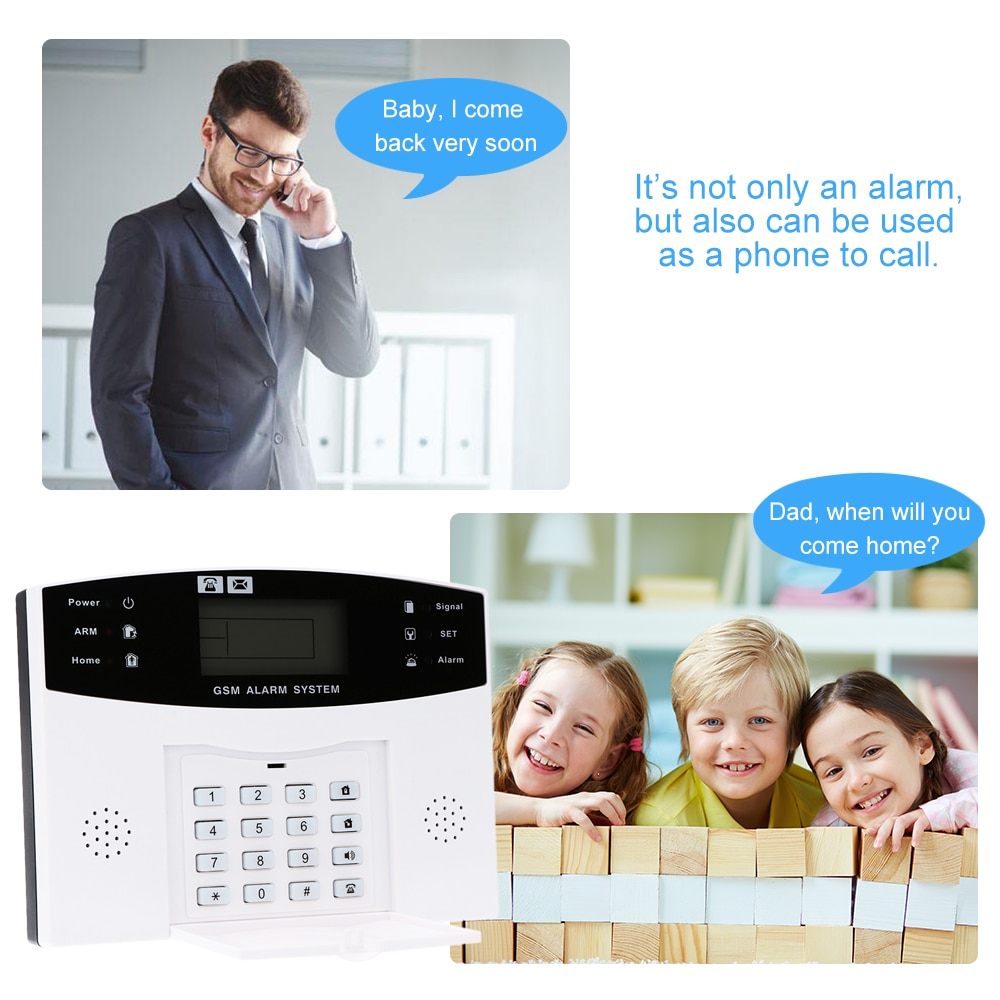 Trådløs gsm sms hjem tyverisikring alarm system detektor sensor kit telefon app fjernbetjening