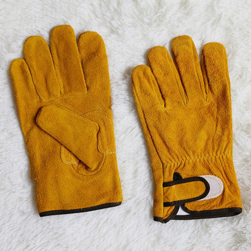 1 paar Leder Feuerfeste Handschuhe Gelb dauerhaft Anti-Wärmedämmung Arbeit Sicherheit Handschuhe Für Camping Schweißen Metall Hand Werkzeuge
