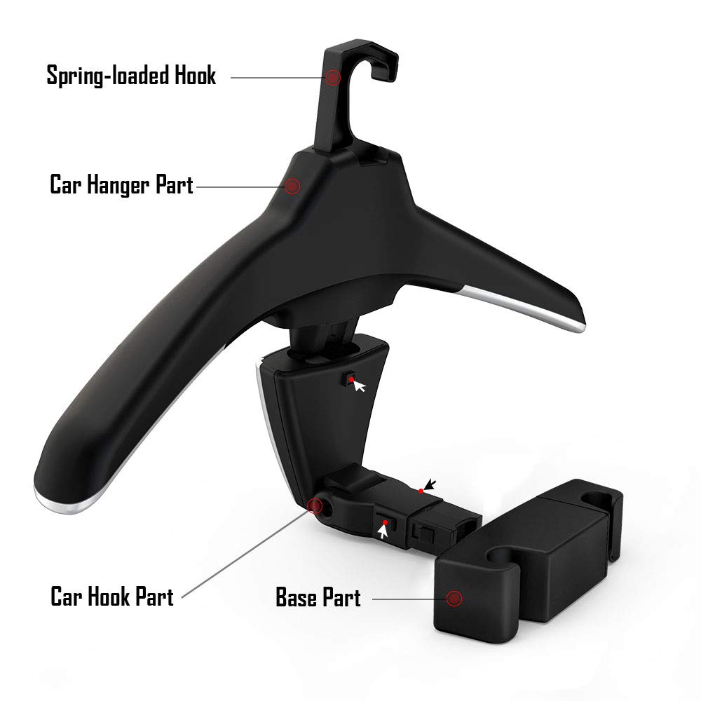 E-FOUR Car Coat Hanger Headrest Back Seat Coat Hanger Multi-functional Car Hanger for Coat Suit Jacket Universal Fit of Vehicles