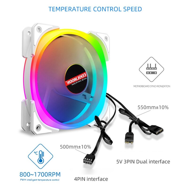 Coolmoon computer-lüfter 12cm leise pwm intelligente temperaturregelung lüfter 5v argb shenguang synchron-cpu-lüfter pc-lüfter